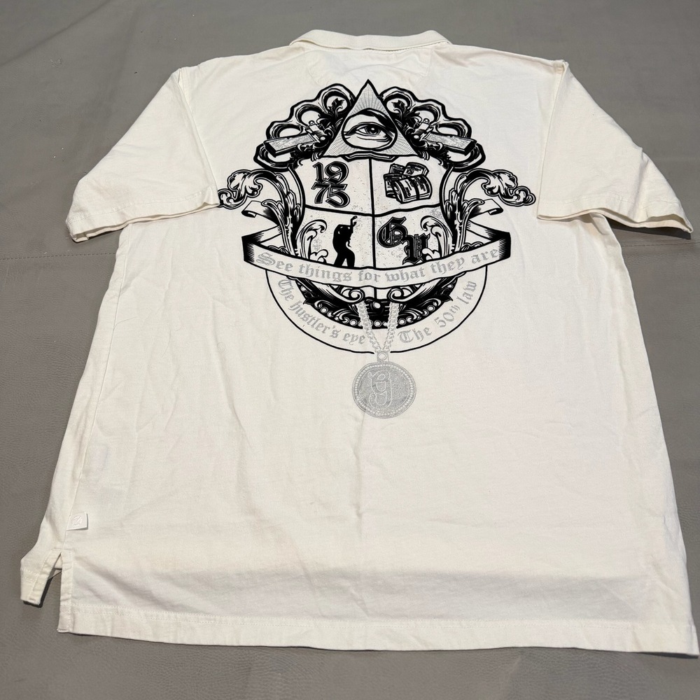 VTG Y2K G-Unit 50 Cent Men XL Polo Shirt White Rap Illuminati Third  Eye-XL-6619